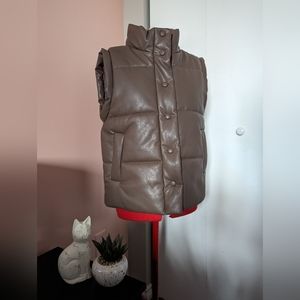 Heartloom Vegan Leather Puffer Vest - Small - Brown
